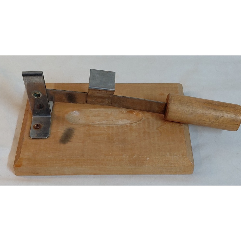 Vintage Tabletop Clam Oyster Shucker Tool Stainless Steel Lever Wood Base